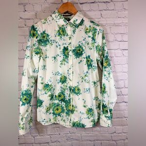 Lands End Floral No Iron Supima Cotton Cottagecore Preppy Button Down Shirt 10